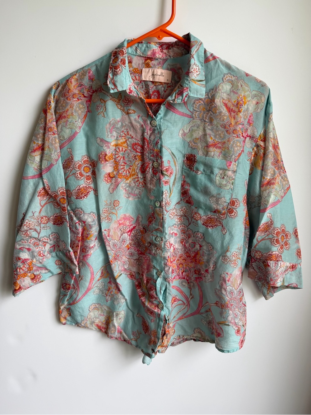 Papinelle Cotton Silk Floral Button Down Top Womens S